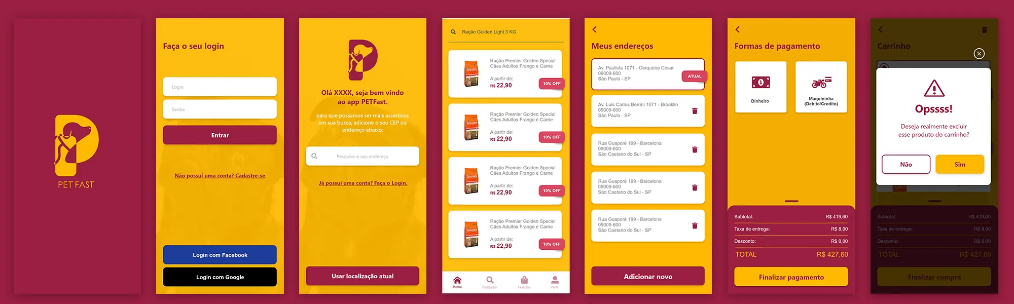 App mobile PetFast de delivery para pets