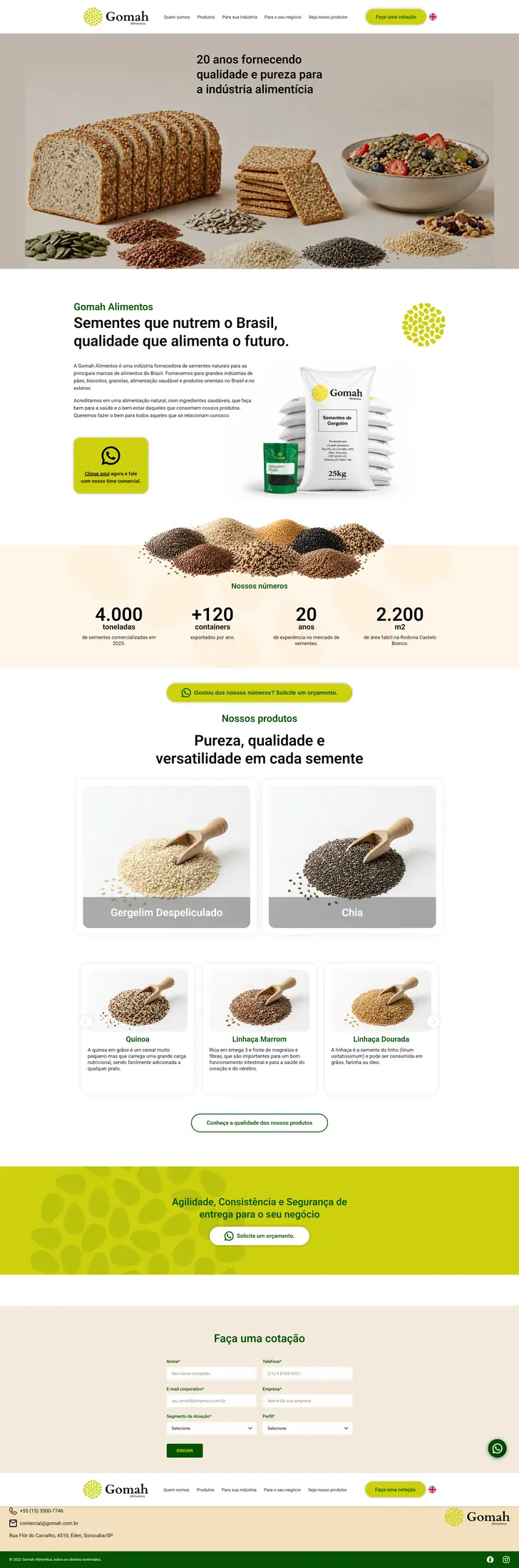 Site institucional Gomah Alimentos
